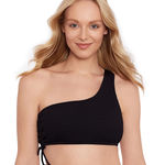 SALT + COVE Juniors Solid One Shoulder Swim Bikini Top Xsmall NEW Black Size XS Photo 0