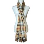 Tan Plaid 100% Cashmere Scarf Unisex Hand Tailored Germany Classic Preppy Fringe Photo 2