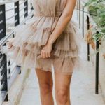 Mable tulle ruffle strapless elegant taupe mini dress women Size Large Photo 13