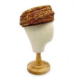 Vintage Valerie Modes Draped Turban Pillbox Hat – Metallic Gold & Bronze Brocade Brown Photo 6