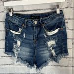 Almost Famous  High Rise Denim Jean Shorts Size 3 Distressed Frayed Light Wash Photo 5