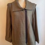 Barbara Wells Studio Pittsburgh Green Brown Zip Knit Cardigan Collar Pockets XL Photo 0