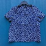 Kate Spade Saturday Blue Floral Short Sleeve Fold Over Shoulder Top Size M Photo 5
