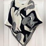 Vintage Abstract Print Eyelash Fuzzy Poncho Black White One Size Size undefined Photo 3