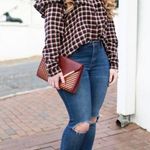 Monki Plaid Frill Ruffle Button-down Top Medium Photo 1