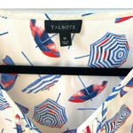 Talbots Beach Umbrella Print Blouse Short Sleeve Off White Red Blue Photo 2