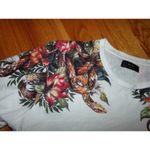 ZARA snake and jungle flowers shoulder white t shirt L retro boho emo Photo 2