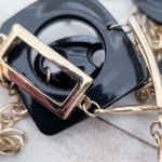 Vintage Necklace Extra Long Geometric Black & Gold Tone Photo 4