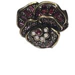 Vintage New Heidi Daus Pink Rhinestone Floral Antique Gold Statement Ring 8 Photo 3