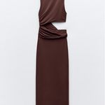 ZARA  dress fitted bodycon Brown Cutout Midi Party Wedding Coctail  Photo 14