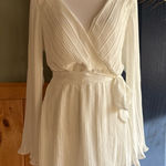 Lulus Embrace Your Beauty Ivory Pleated Long Sleeve Skort Romper Chiffon Large Photo 0