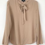 Theory Tan Silk Bow Tie Front Blouse P Photo 0