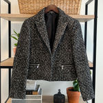 EXPRESS Heavyweight Black & White Tweed Zipper Pocket Blazer Jacket, 4 Photo 0