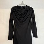 Gracia  Women's Wrap Midi‎ Black Solid Stretch Cowl Neck Size Large Goth Bodycon Photo 2