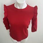 ZARA Trafaluc Red Womens Top Ruffle Pull-on 3/4 Sleeve SMALL Photo 2