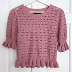 MINKPINK Pointelle Peplum Sweater Pullover Short Sleeve Top Small Women’s Pink Photo 1
