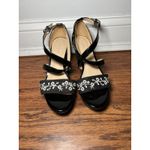 Liz Claiborne Shoes Womens Size 8M Black Wedge Sandals Embroidered Floral Heel Photo 1