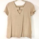 Doe & Rae New Button V Back Top Linen Blend Short Sleeve Shirt Tan Photo 12