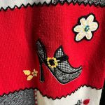 Alfred Dunner Shoes Bags and Flowers Knit Cardigan Sweater Black White Res Large Photo 6