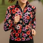W by Wenjie Floral Zip Up Black, Red and Purple Floral Jacket Black Photo 0