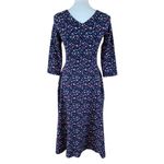 Pact  S Organic Cotton Navy Print Midi Dress Eco Friendly Soft Stretch Fit Flare Photo 1