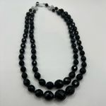 VINTAGE Faceted Jet Black Glass Beads Double Strand Western Germany Signed‎ Photo 1