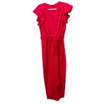 Amanda Uprichard  Red Martinique Midi Dress Ruffle Sleeve Tulip Hem Belt MEDIUM Photo 5