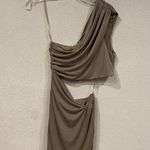 ZARA  Dress Womens Medium Taupe One Shoulder Cutout Ruched Draped Mini Cocktail Photo 0