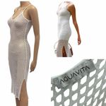 Aquavita White Open Mesh Net Midi Slit Coverup Dress Womens Small Photo 1