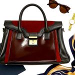 Pourchet Paris Black Patent Burgundy Suede Satchel Tote Vintage 13x10.5 Bag GUC Photo 1