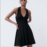 ZARA  Lapel Collared Ribbed‎ Dress in Black Size Small Photo 6