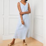 Talbots  Linen Maxi Dress Newport Blue White Stripe Size 10 Photo 1
