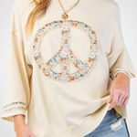 easel  Oversized Peace Patch Terry Knit Top in Oatmeal Size S Photo 0