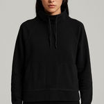 T Alexander Wang Black Leather Trim Mock Neck Pullover Hoodie Sweatshirt M Size M Photo 0