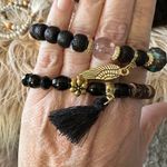 Beaded Angel Wing Bracelet Duo Set Black Photo 5