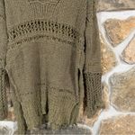 Free People Khaki Green Long Sleeve  Belong to You knit Crochet Top Beach CoverUp Photo 2