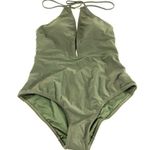 Ted Baker London Women One Piece Swimsuit Halter Deep V Olive Green Size 4 US 10 Photo 0