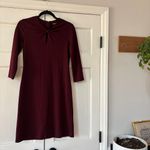 J. McLaughlin Size XS Burgundy 3/4 Sleeve Isabel Knot Front Sheath Dress Bow Photo 2