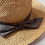 Loft ‎ Straw Fedora Hat Womens S/M Brown Leopard Print Ribbon Bow Summer Beach Photo 1