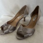Nina Women Peep Toe Pump Heels Size US 9.5M Silver Satin D’Orsay Dress Shoes Photo 0