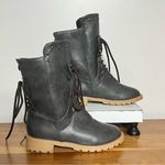 Source Unknown Women’s Studded Side Lace Up Chunky Ankle‎ Boots Size 7 Black Cross Tie Mid-Calf Photo 2