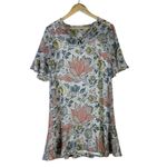 Loft Floral MIni Dress Womens S Multicolor Floral Metallic Flutter Sleeve Whimsy Photo 2