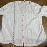 Loft  Linen Blend Button Down V-Neck Top White Cream Stripe Size XXL Photo 6