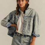 We The Free  People Jacquard Letters
Denim Jacket Size Medium Photo 0
