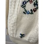 Yessiva Cream Floral Crochet Knit Embroidered Rustic Crew Neck Wool Sweater Med Yellow Size L Photo 6