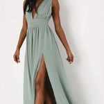 Lulus NWT  Heavenly Hues Sage Brush Maxi Dress Wedding Bridesmaid Gala Size L Photo 0