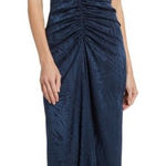 Veronica Beard  Aldana Embossed Halter Midi Blue Dress Photo 0