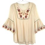 Oddy Embroidered Cream Boho Peasant Top Photo 7