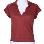 Free People We The Pop Your Collar Tee Size XS Rusty Red Short Sleeve Slub Knit Photo 0