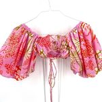 Farm Rio  Mixed Lobster Print Puff Balloon Sleeve Tie Waist Balconette Crop Top Photo 4